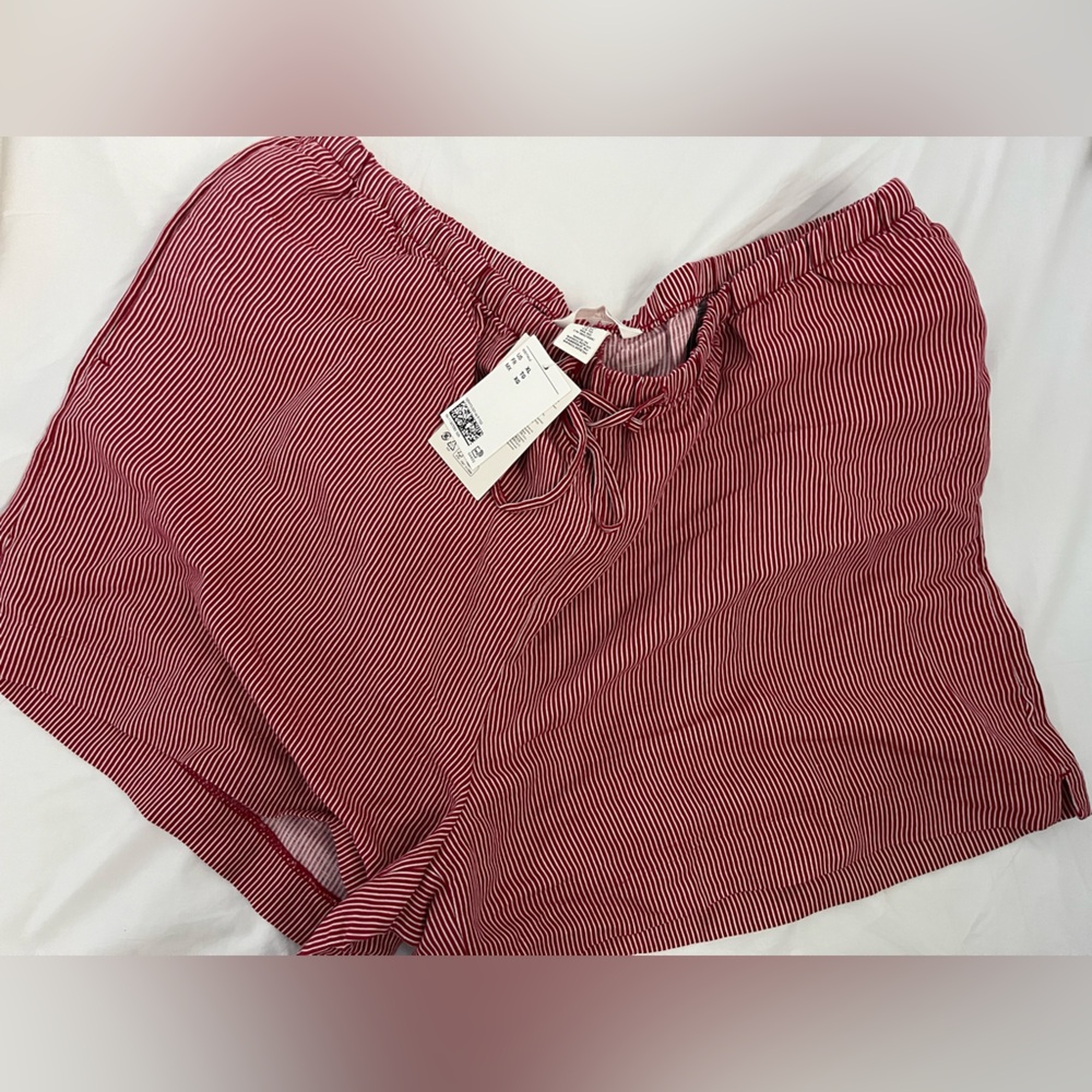 H&M Red and White Striped Linen Blend Shorts